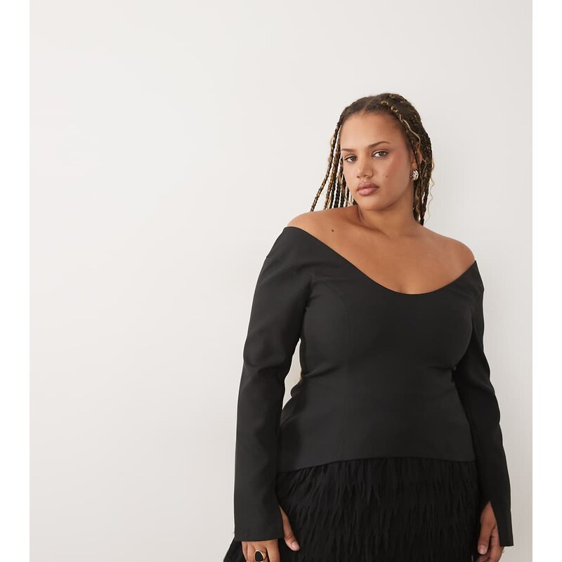 ASOS LUXE Curve structured long sleeve mini dress with faux
