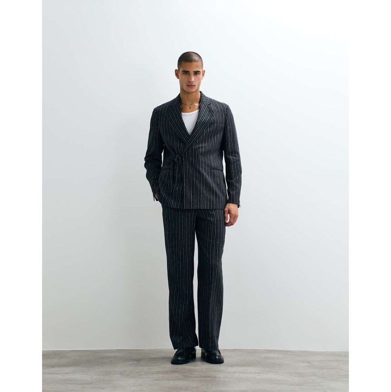ASOS DESIGN wide linen rich suit trouser with elasticated waist