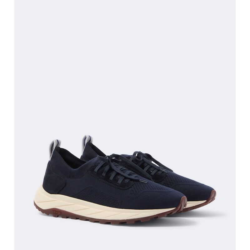 Fedeli Knitted suede-trimmed sneakers