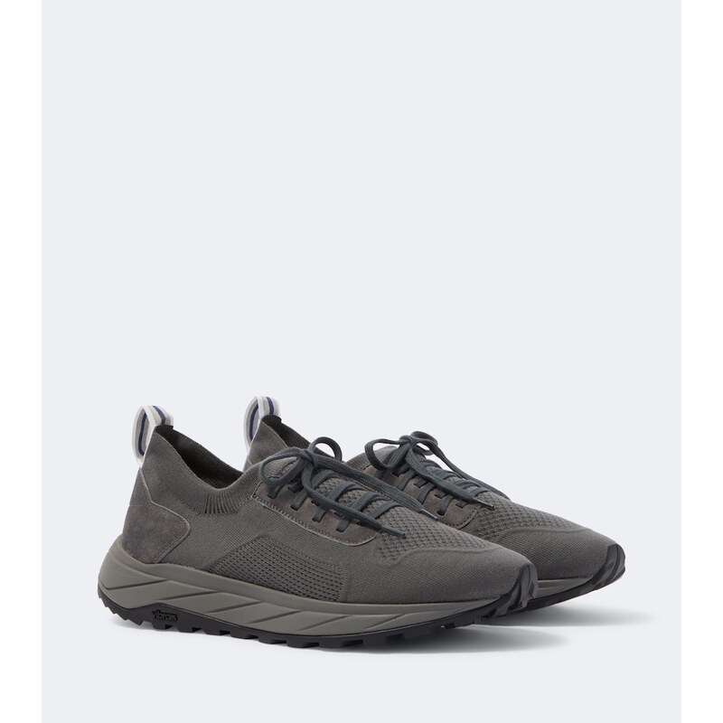 Fedeli Knitted suede-trimmed sneakers