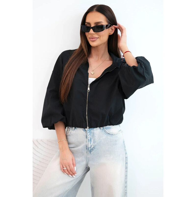 K-Fashion Dámská bavlněná bomber bunda na zip černá