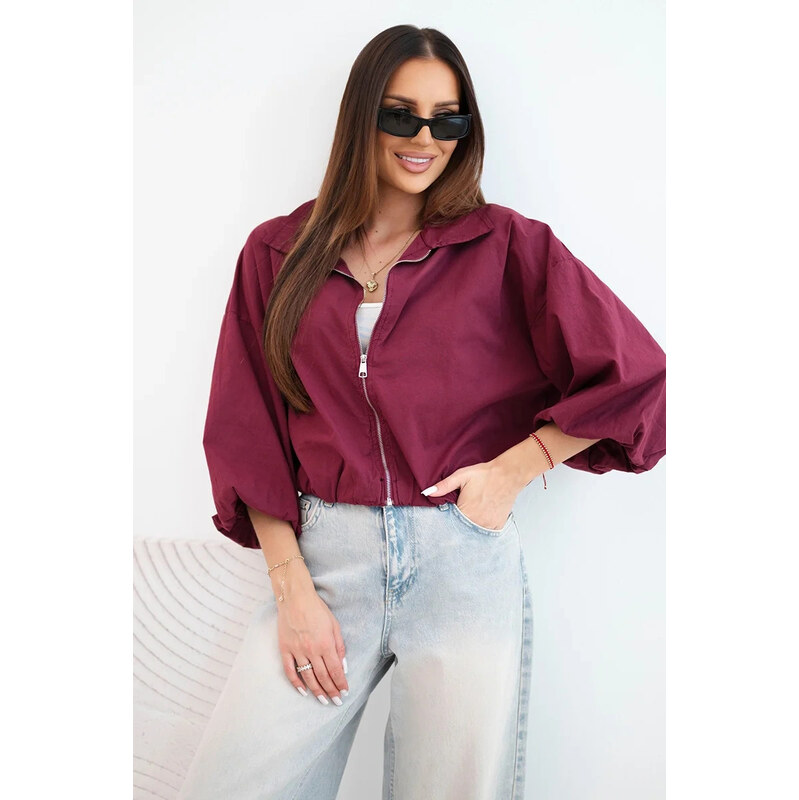 K-Fashion Dámská bavlněná bomber bunda na zip švestková