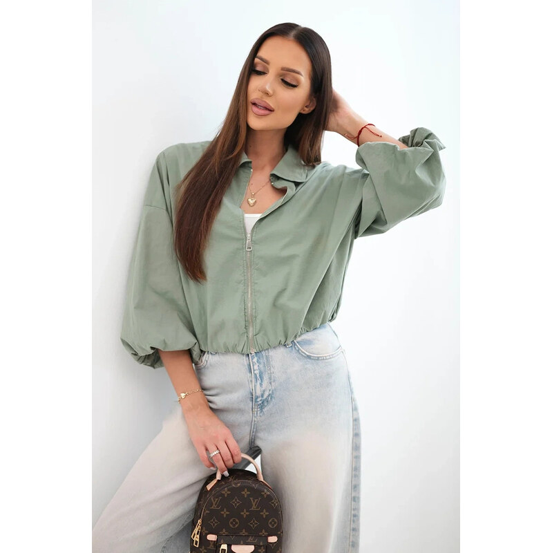 K-Fashion Dámská bavlněná bomber bunda na zip khaki