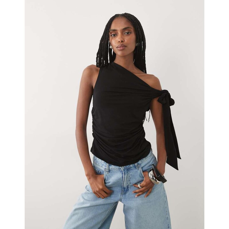 Miss Selfridge tie shoulder top in black