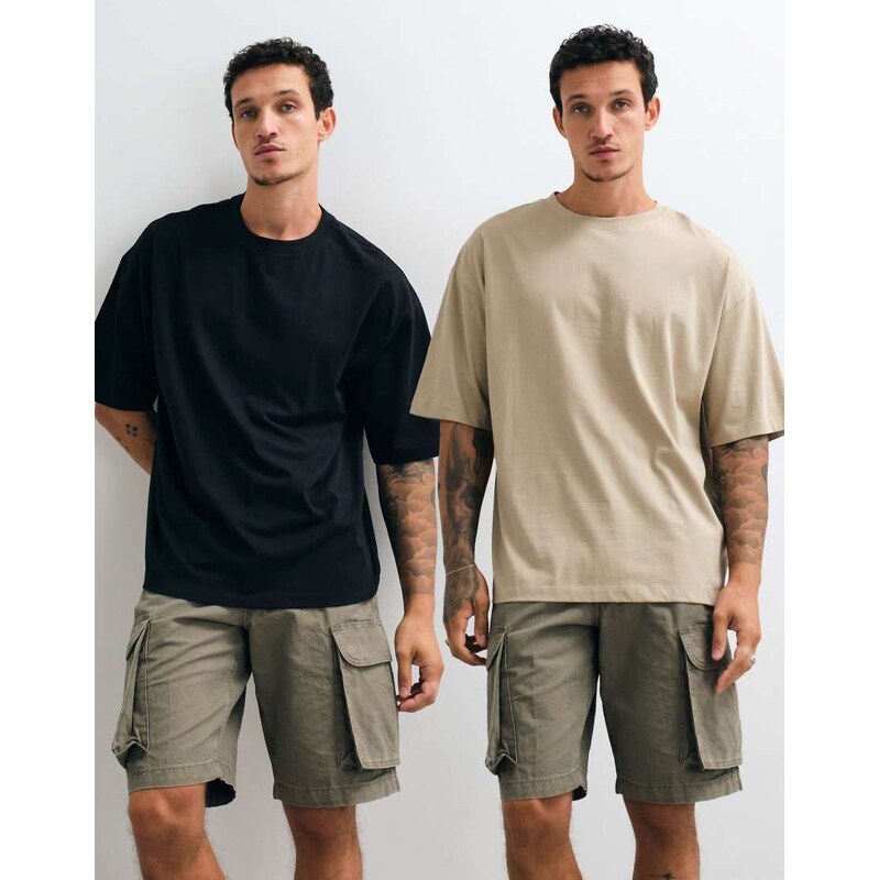 ASOS DESIGN Essentials 2 pack oversized t-shirt in black and