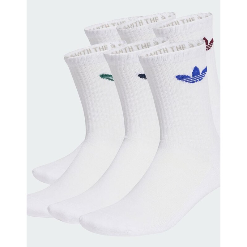 adidas Originals Trefoil cushion crew socks 6 pairs in white /