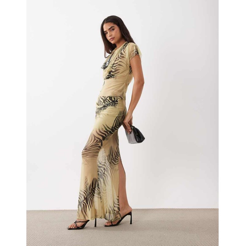 ASOS DESIGN printed mesh co-ord leaf maxi skirt in zebra-Multi