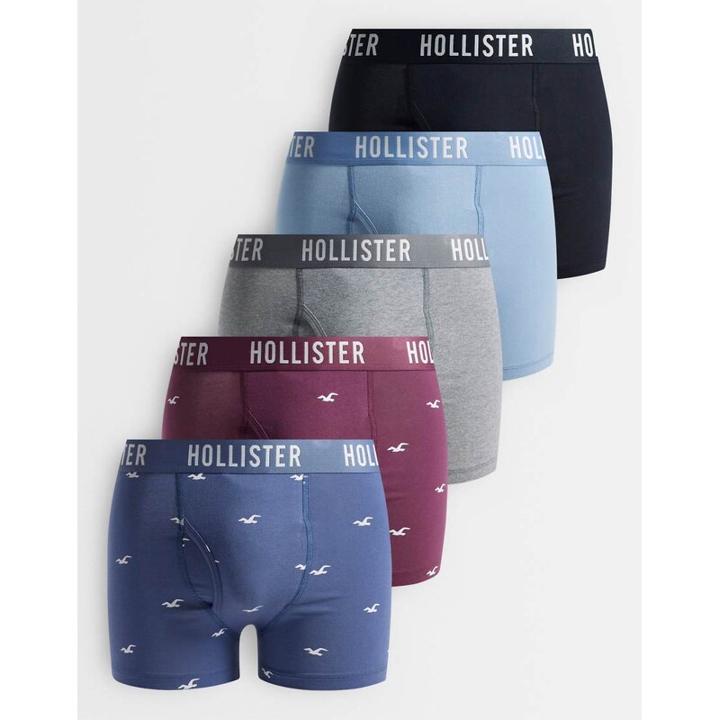Hollister 5 pack logo waistband boxers in print and plain-Multi