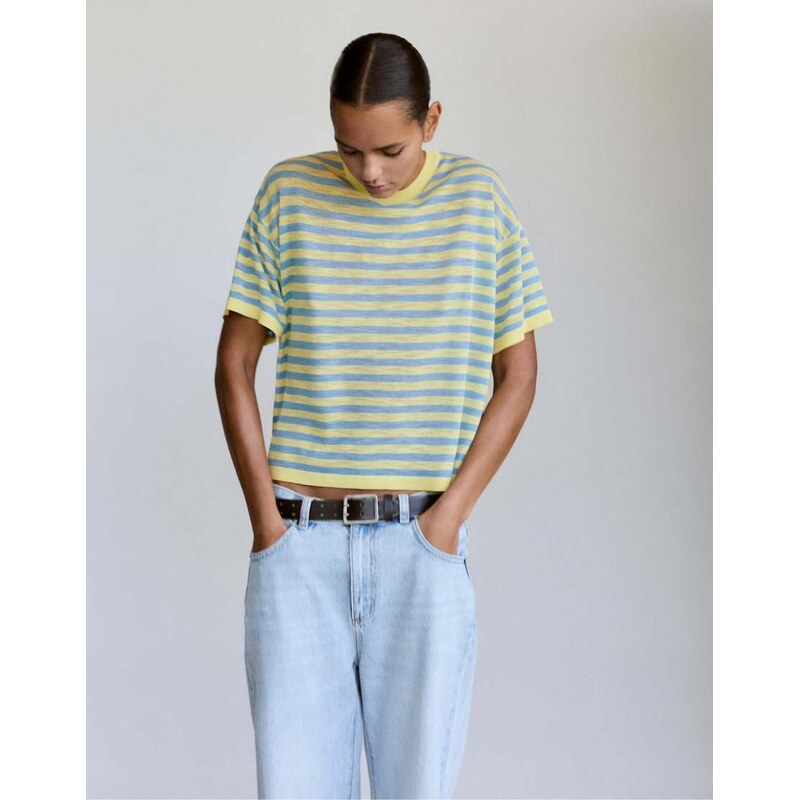 Pull&Bear Fine knit striped jumper in yellow