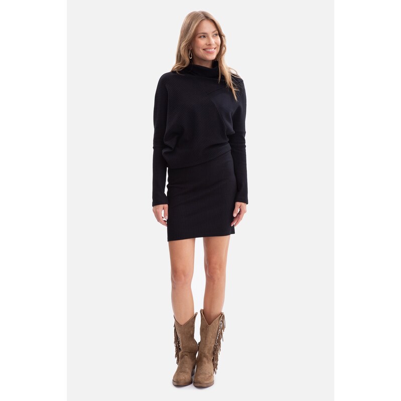 BeWear Womans Rib knit blouson dress - black