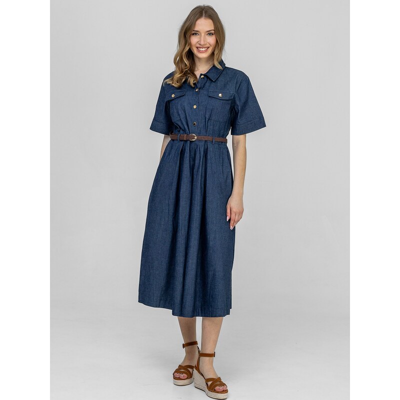 PERSO Womans Womens denim shirt dress with short sleeves