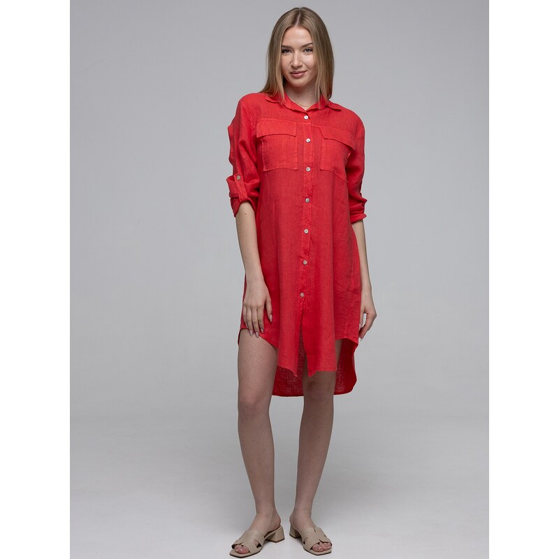 PERSO Womans Womens linen shirt dress with pockets