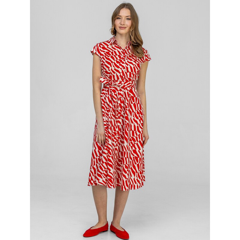 PERSO Womans Womens patterned cotton midi dress with a belt