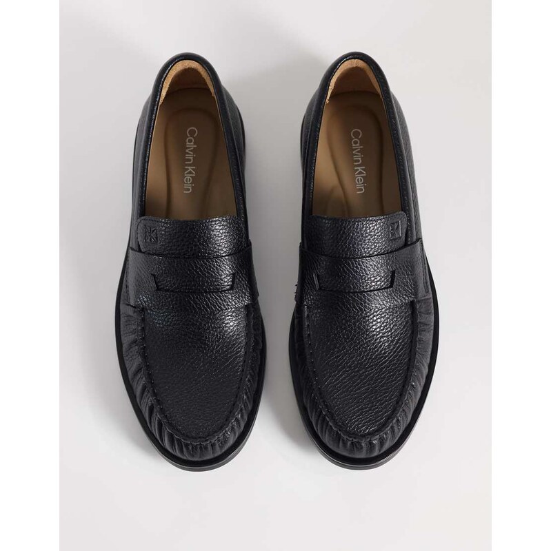 Calvin Klein essential leather loafer with grain texture in