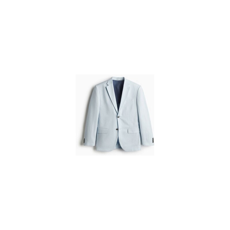 H&M - Lněné sako Slim Fit - Blankytně Modrá