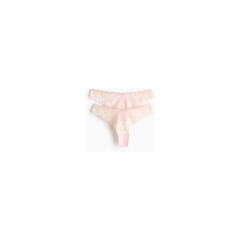 H&M - Krajkové kalhotky brazilian 2 kusy - Pudrově Růžová