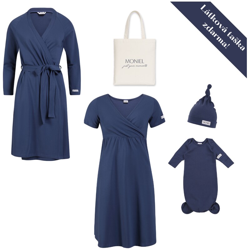 Moniel souprava do porodnice pro maminku a miminko Navy Blue