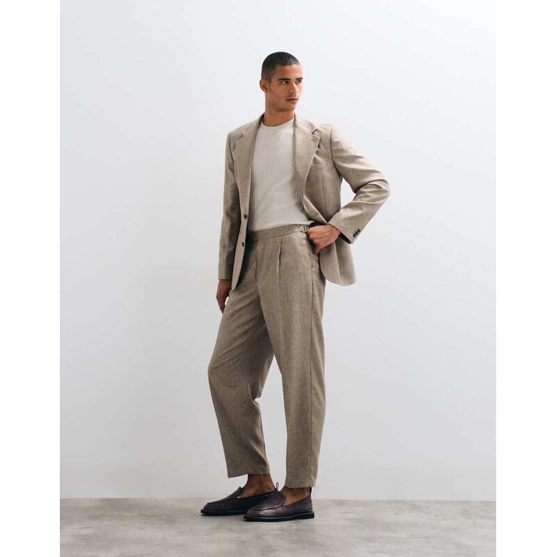 ASOS DESIGN oversized tapered melange suit trousers with linen