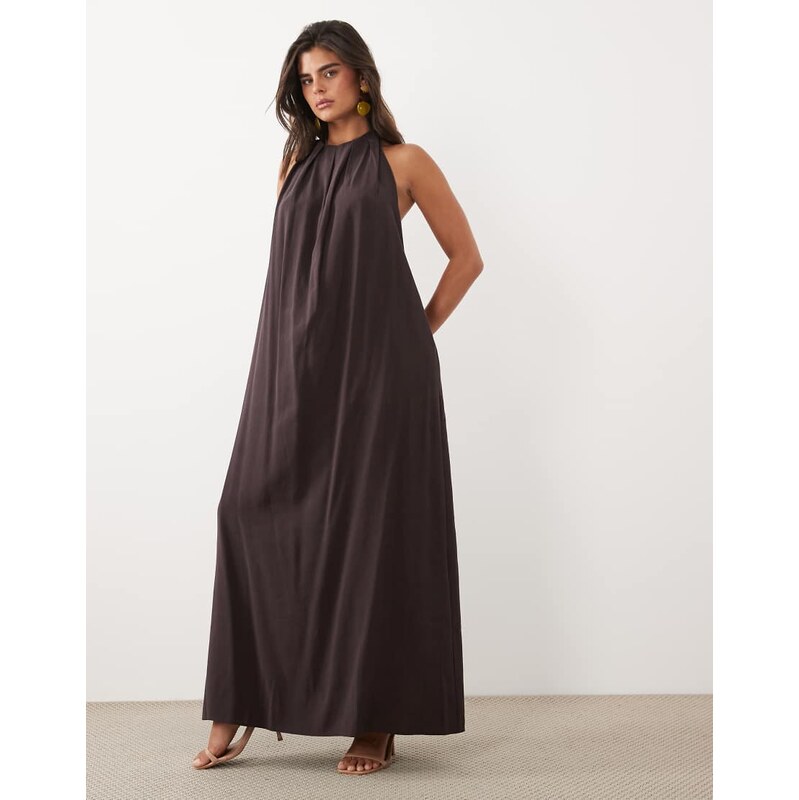 ASOS DESIGN high gathered neck with open back maxi dress in