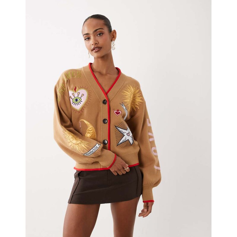 Never Fully Dressed Mystical embroidered contrast edge cardigan