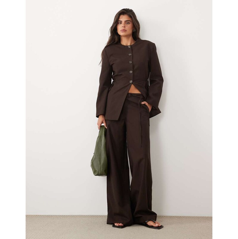 ASOS DESIGN tie waist trouser in chocolate co-ord-Brown