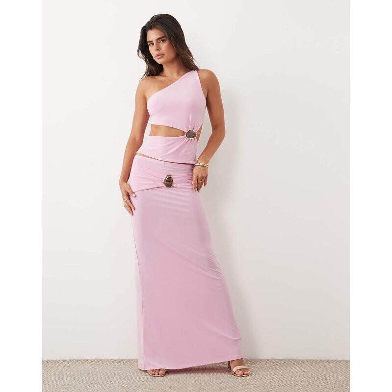 ASOS DESIGN co-ord maxi skirt with hardware detail in pink-Green
