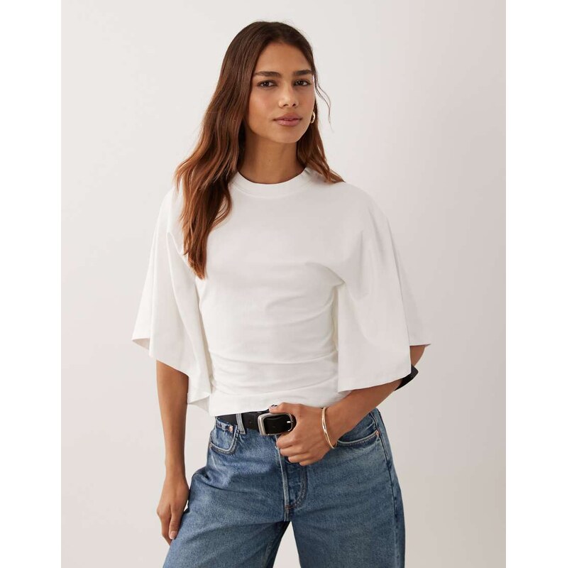 ASOS DESIGN short sleeve top in ecru-White