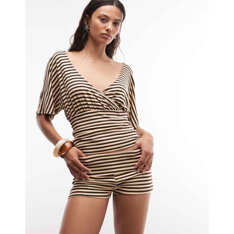 Reclaimed Vintage Reclaimed micro short co-ord in brown stripe