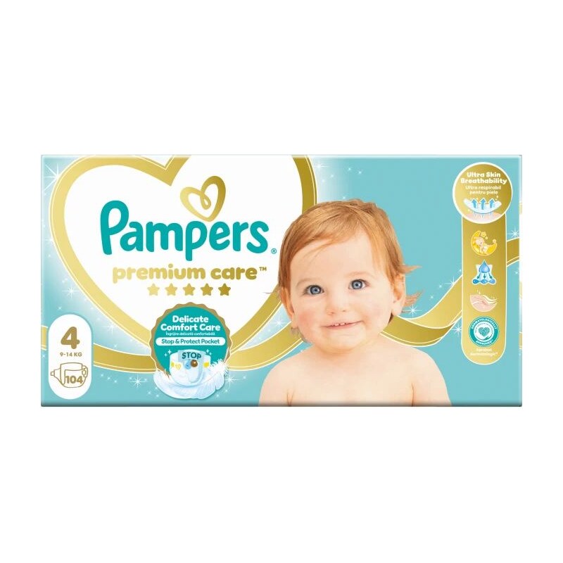 Pampers Premium care 4, 104ks, 9-14kg