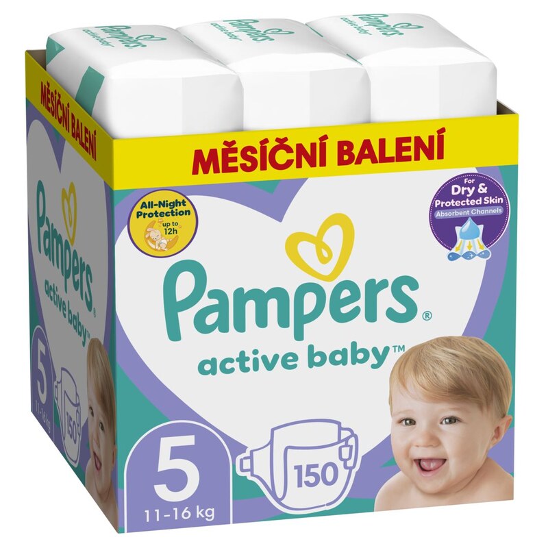 Pampers active baby 5 junior 11-16kg 150ks (měsíční balení)