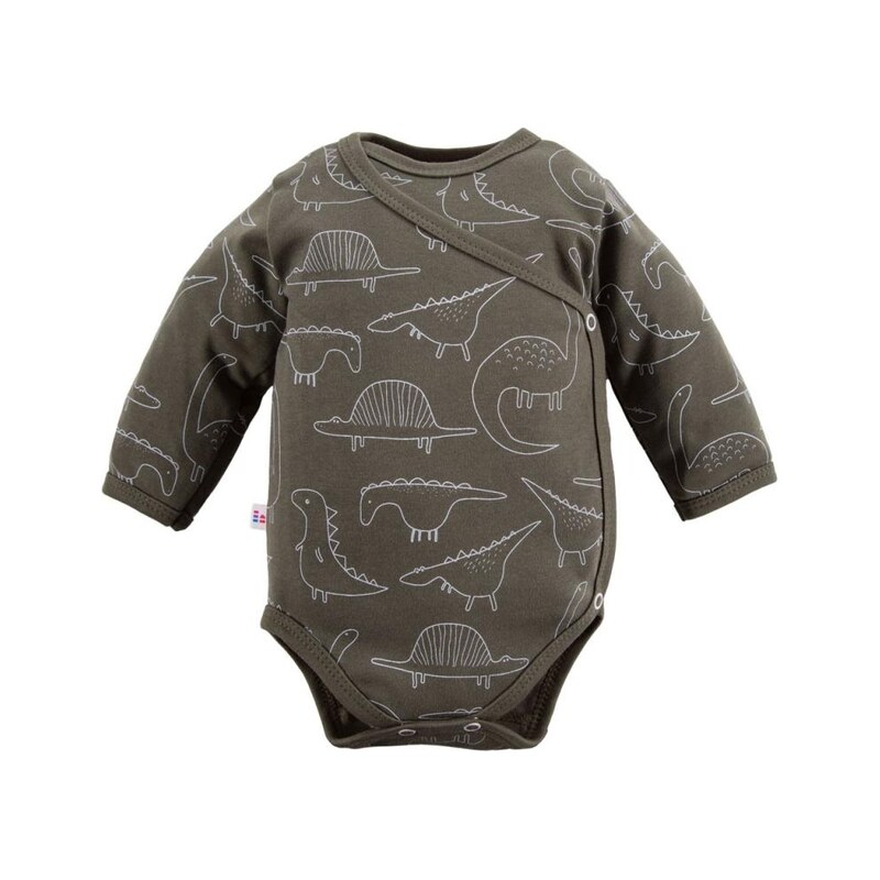 Eevi Body rozepínací s dlouhým rukávem ANIMALS khaki Dino - 56