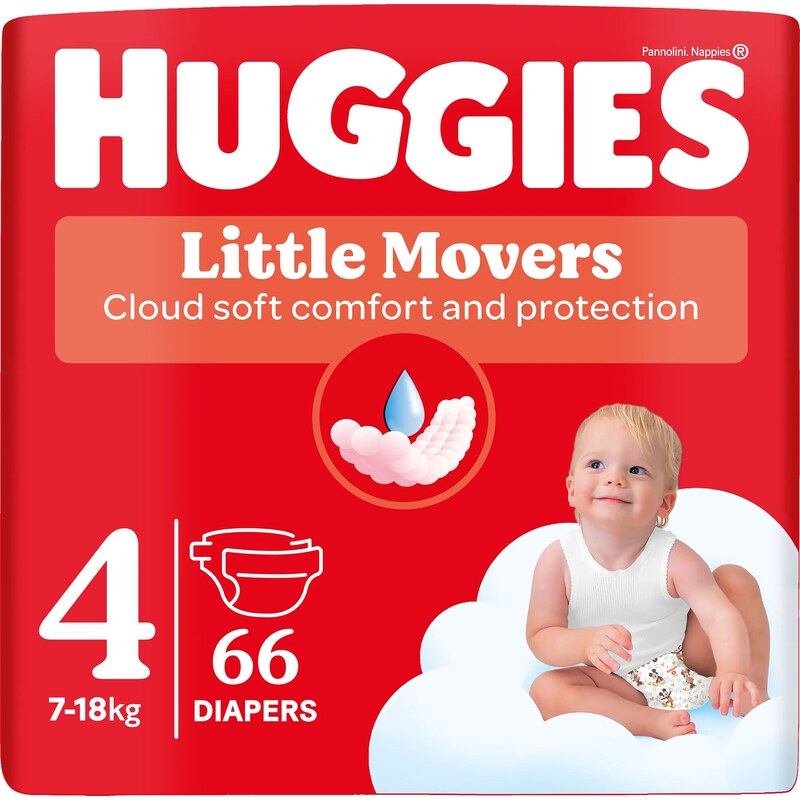 Huggies Little Movers 4, 7-18 kg, 66ks
