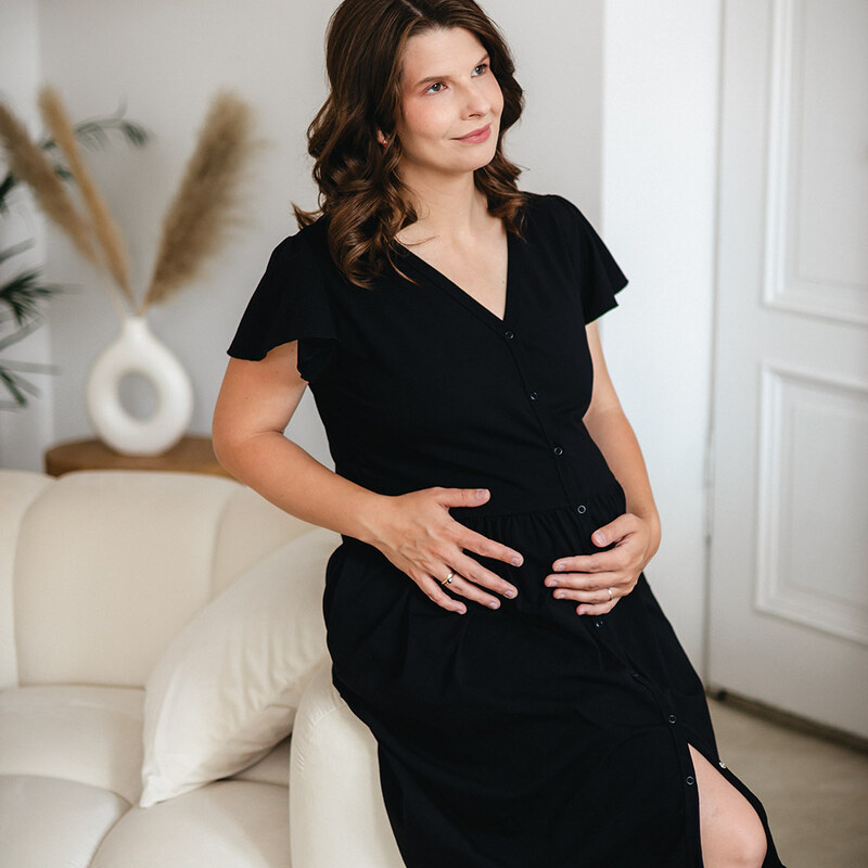 EEVI Těhotenská košilka LINDA černá - M