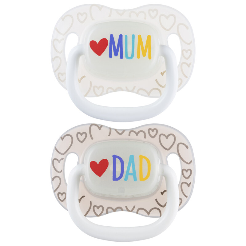 Canpol babies Dudlík svítící silikonový symetrický LOVE MUM&DAD