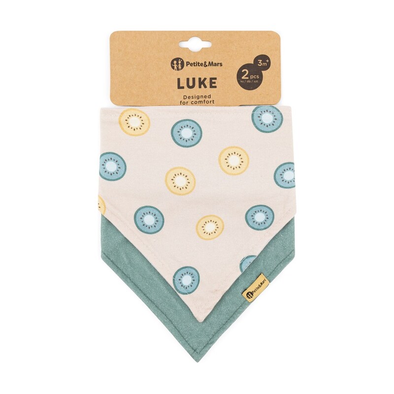 PETITE&MARS Bryndák bandana Luke (2ks) - Beige Kiwis&Misty Green