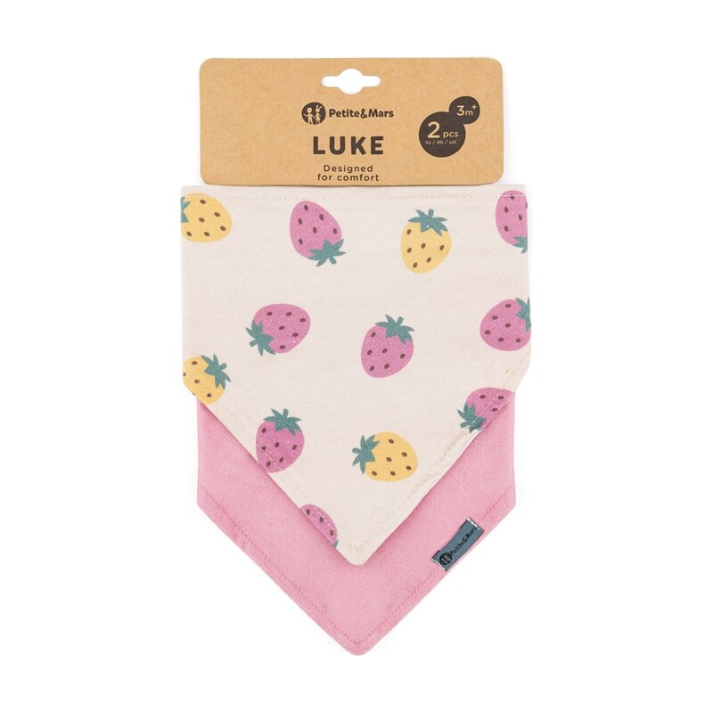 PETITE&MARS Bryndák bandana Luke (2ks) - Beige Strawberies&Dusty
