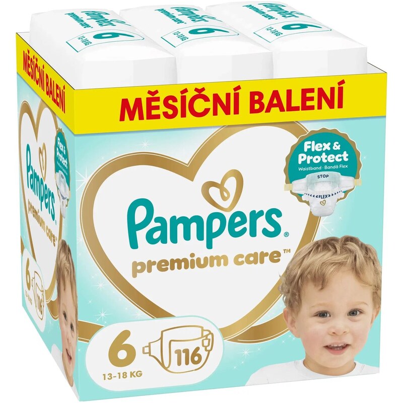 Pampers Premium care 6, 13-18kg, 116ks (měsíční balení)