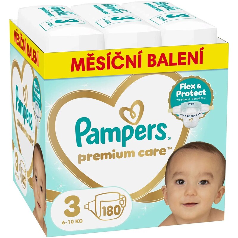 Pampers Premium care 3, 6-10kg, 180ks (měsíční balení)