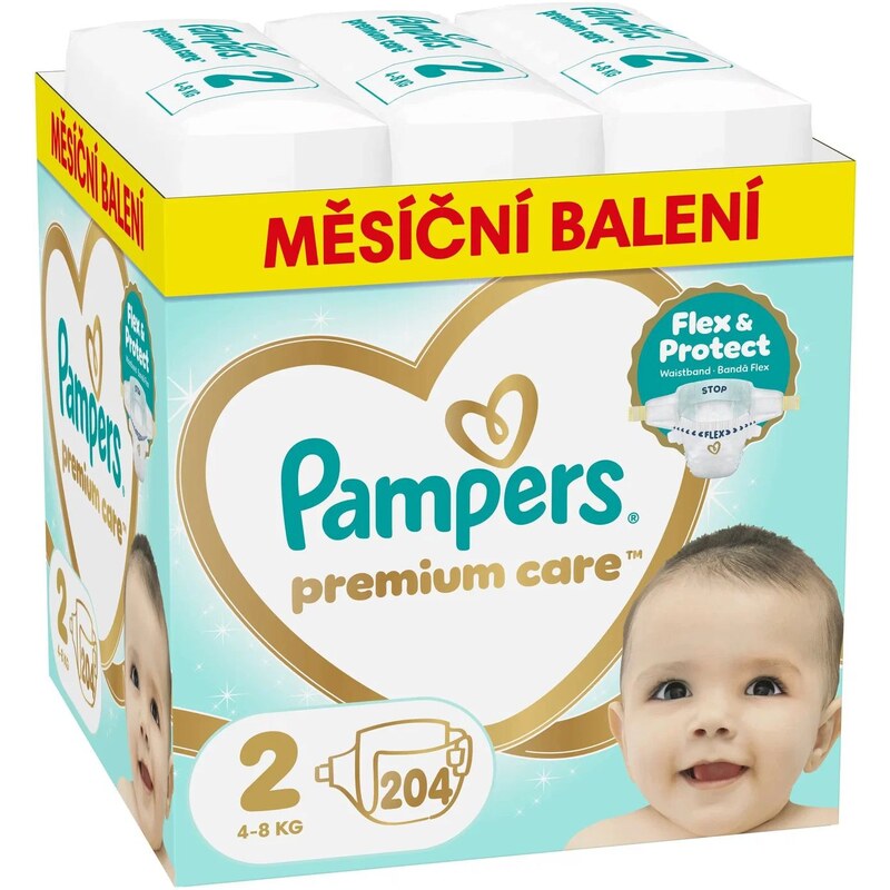 Pampers Premium care 2, 4-8kg, 204ks (měsíční balení)
