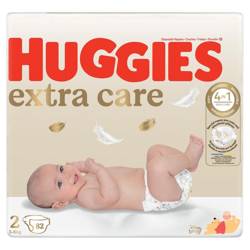 HUGGIES Extra care 2, 3-6 kg, 82 ks