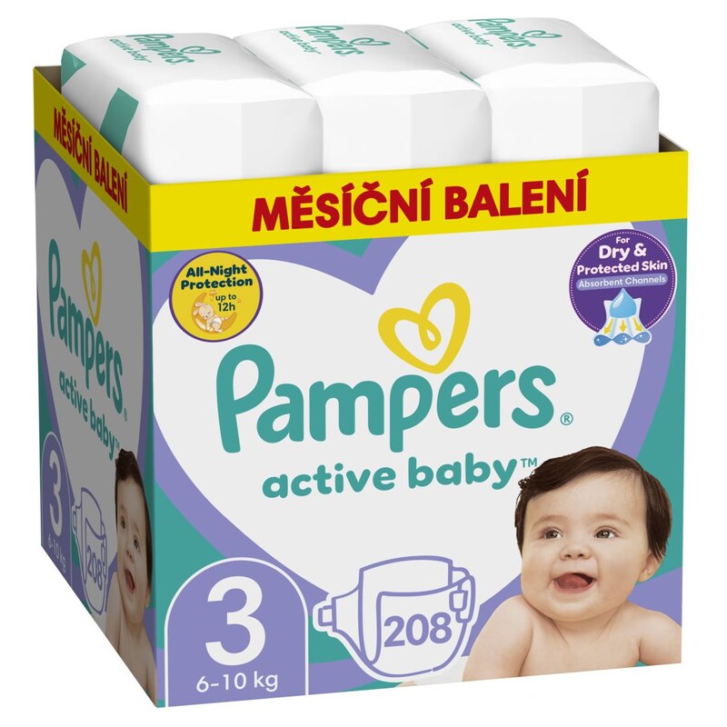 Pampers active baby 3 midi 6-10kg, 208ks (měsíční balení)