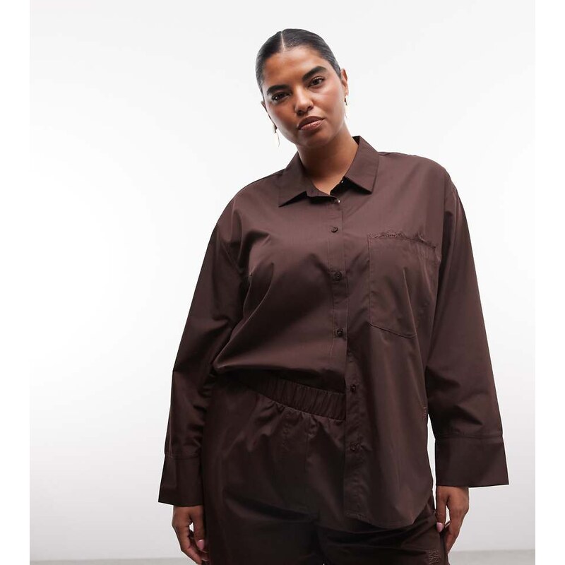 Noisy May Curve oversized shirt co-ord with lace pocket detail
