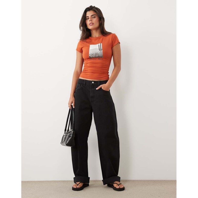 ASOS DESIGN baby tee with cactus photographic in brick-Brown