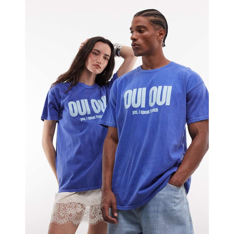 Reclaimed Vintage unisex slogan t-shirt in blue