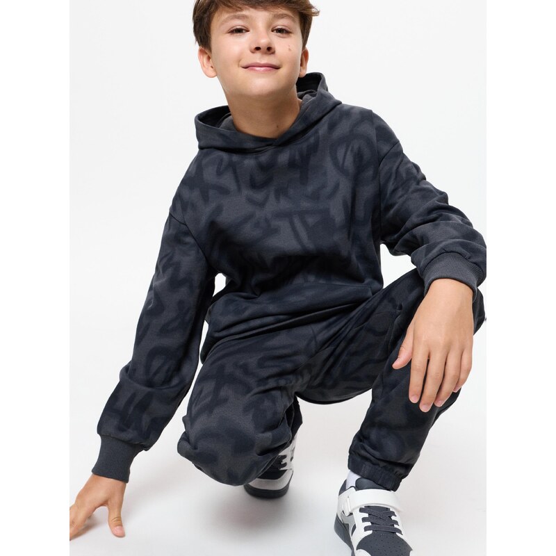 Sinsay - Hoodie mikina s graffiti vzorem - šedá