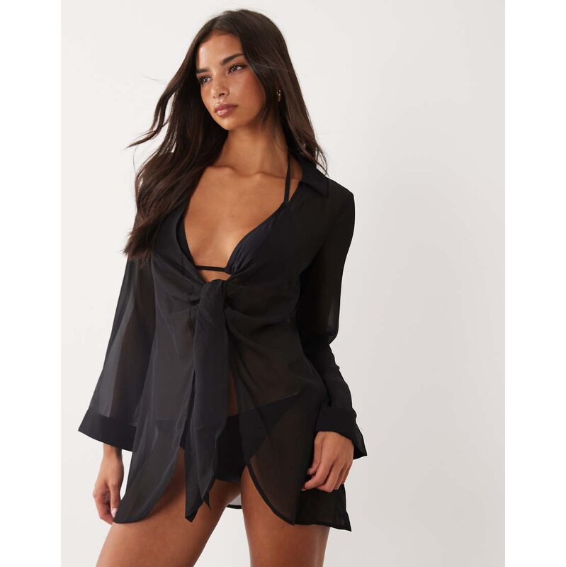 ASOS DESIGN Rina ruffle chiffon cover up in black