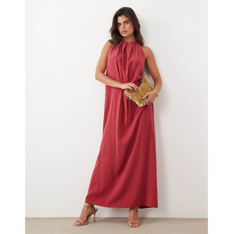 ASOS DESIGN high gathered neck with open back maxi dress in