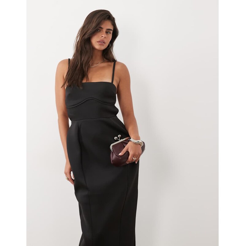ASOS DESIGN volume pencil maxi dress with strappy back in black