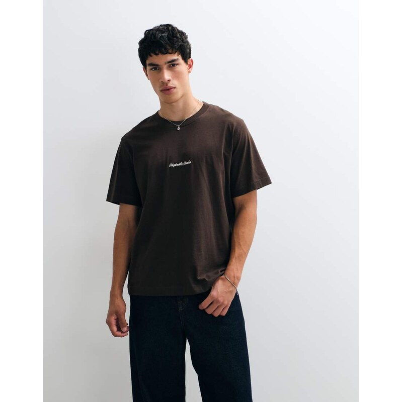 Jack & Jones central logo t-shirt in brown