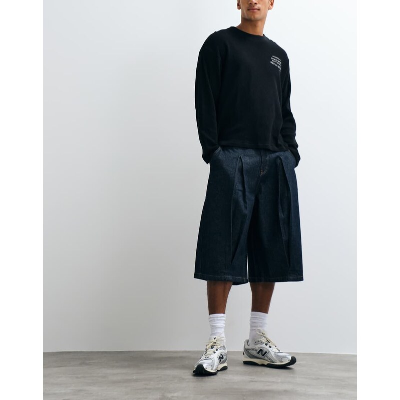 Reclaimed Vintage oversized jort in indigo denim-Blue